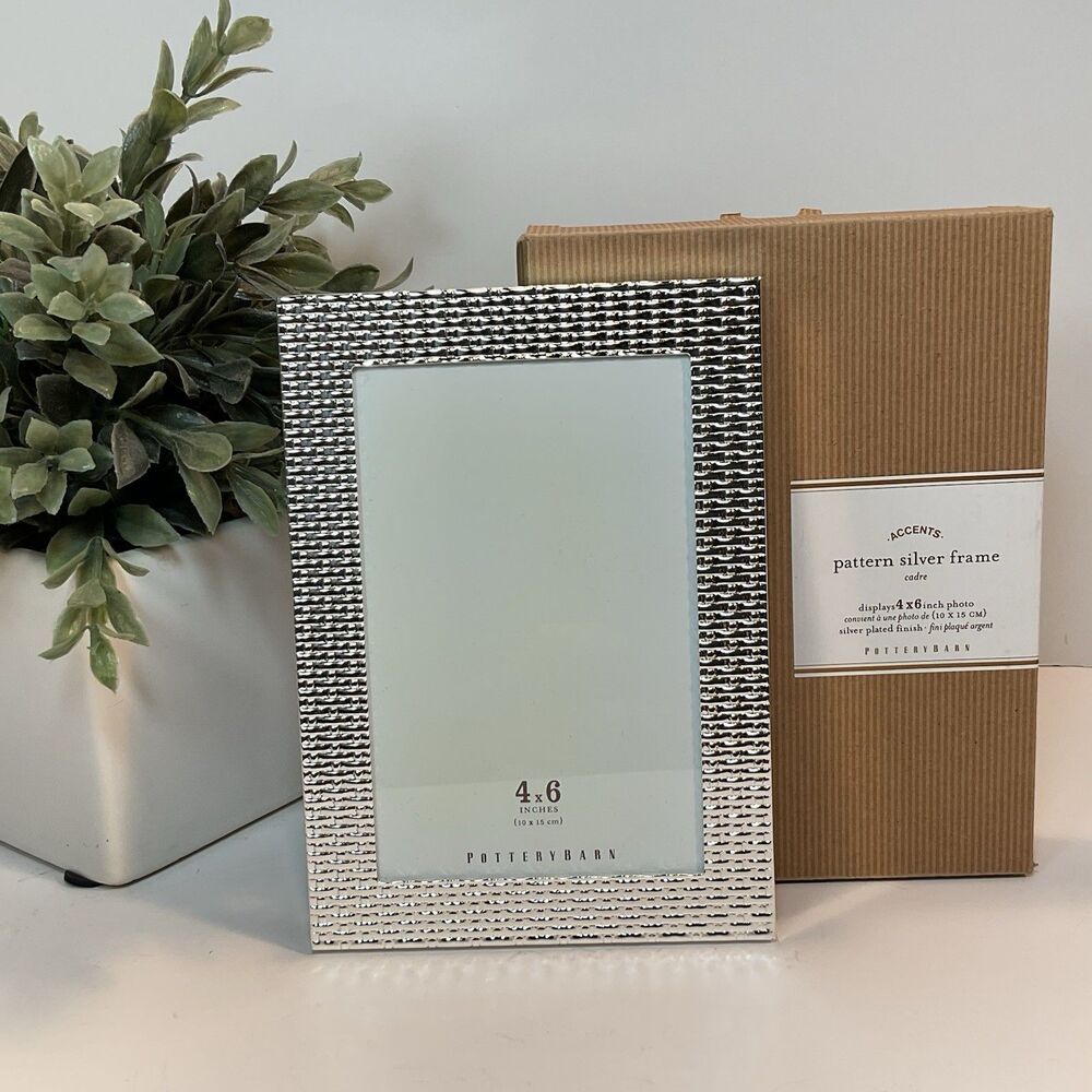 Pottery Barn Silver Frame Basketweave 4” X 6” Photo Picture Modern New W Box